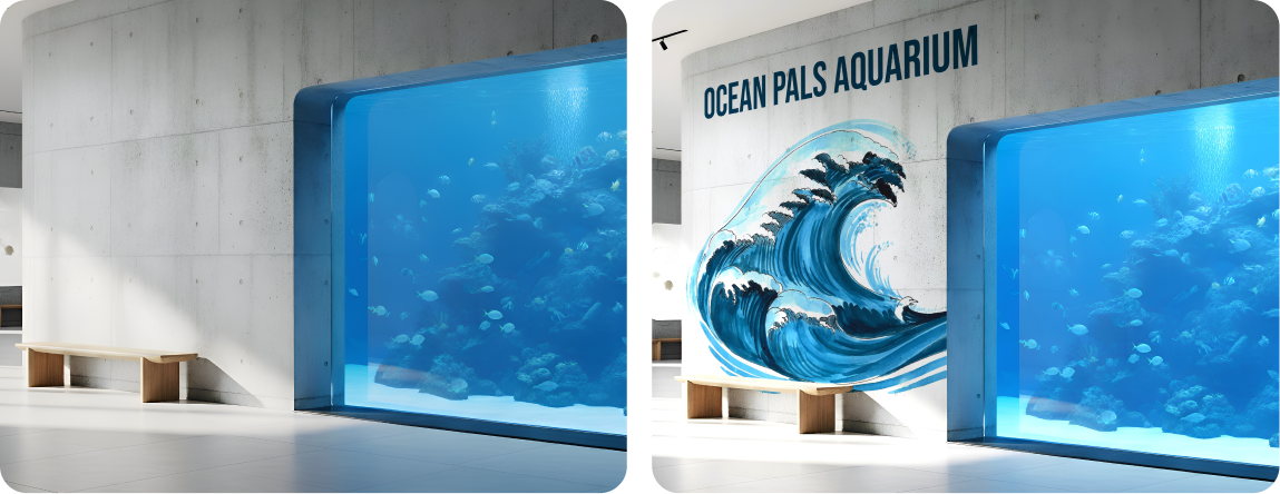 Aquarium Visitor Passage Concrete Wall Mural Visualization